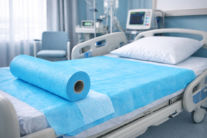 Blue disposable bed sheet roll for hospital use in Nepal