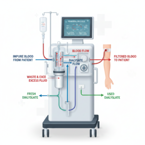 Advanced hemodialysis machine for kidney failure treatment in a modern medical center