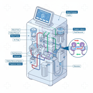 Advanced hemodialysis machine for kidney failure treatment in a modern medical center